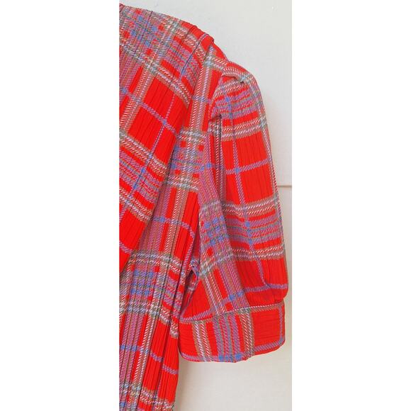 Vintage Jackie Bernard Eklektic Red Plaid Crepe Pleats Midi Dress Sailor Size 4 - Picture 9 of 13